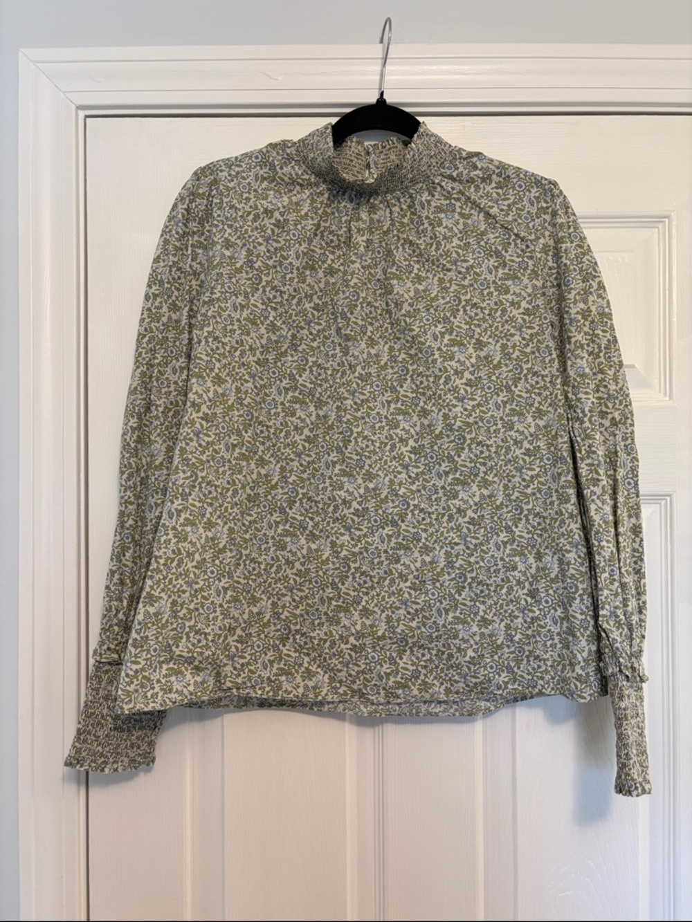 Smocked High-Neck Floral Blouse - Classic